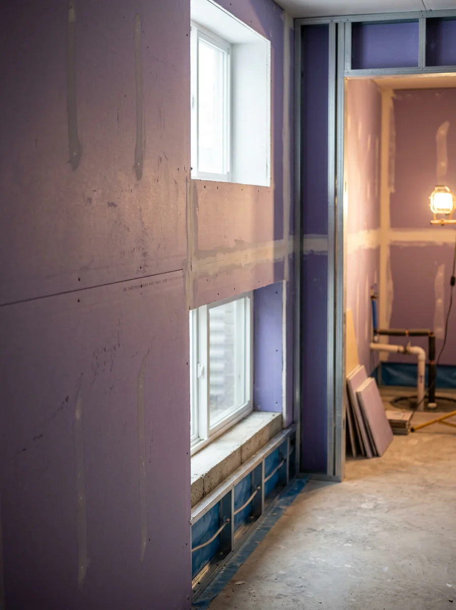 Finished basement with custom framing and drywall in a Bruce Township home, demonstrating moisture-resistant construction